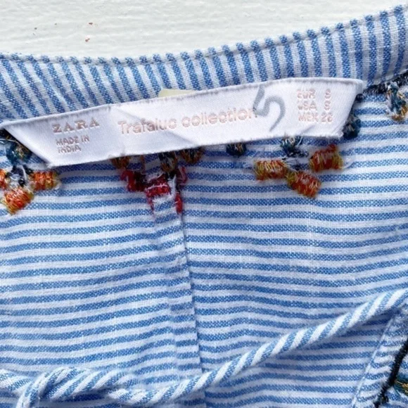 Zara Blue and White Striped Embroidered Shirt Dress with Pockets - Picture 6 of 13